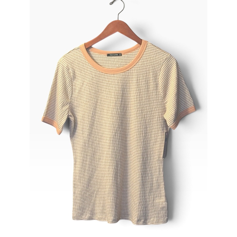 Pink Clover Womens XL Orange White Striped Waffle Knit Ringer Tee Stitch Fix New
